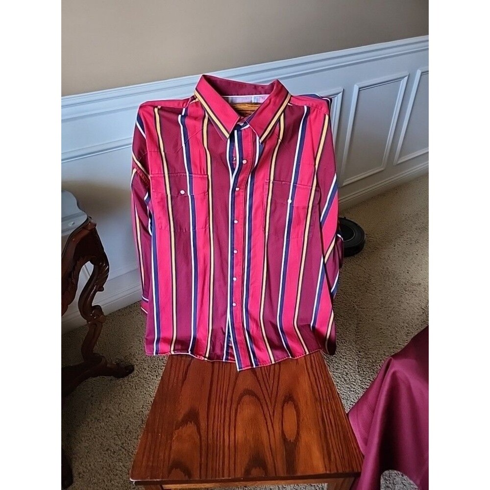 Men’s Wrangler BrushPopper Western Striped Pearl Snap Long Sleeve Shirt 3X Red